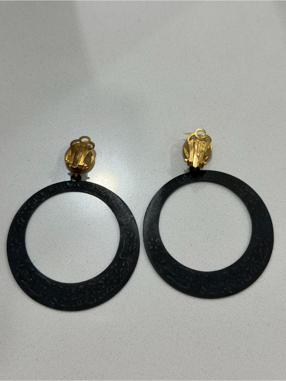 Gold & Black Floral Hoop Earrings - Picture 4 of 4